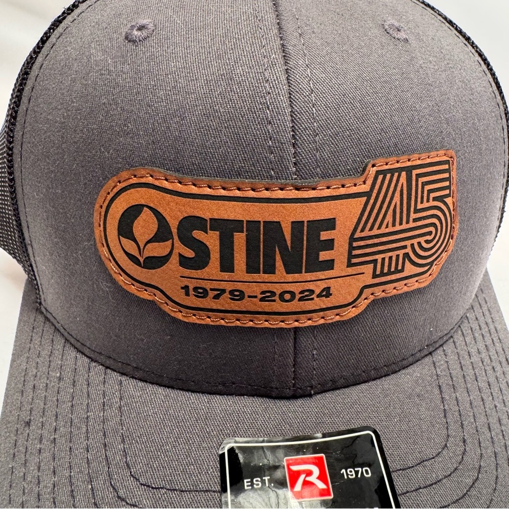 Stine 45 Richardson Trucker Hat Gray Black Leather Patch Mesh Back Cap New - Picture 3 of 6